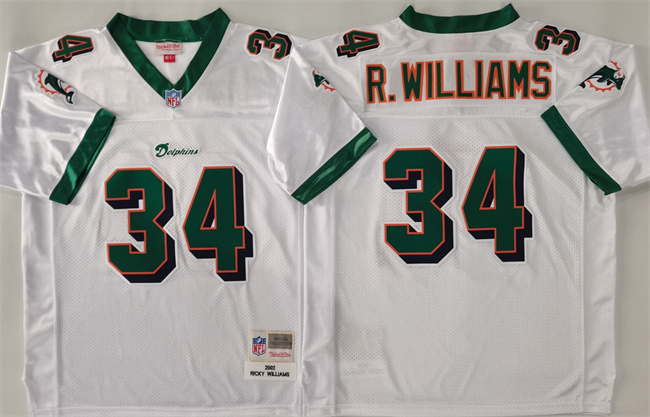 Men's White Miami Dolphins #34 Ricky Williams Throwback Stitched Football Jersey